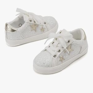 Toddler Glitter White and Gold Star Sneakers